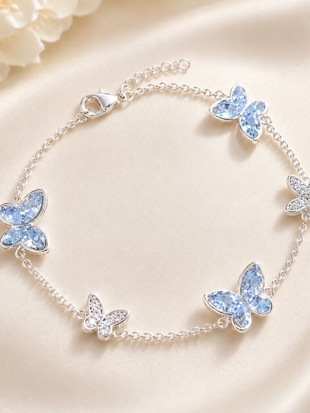 Blue Butterfly Bracelet Women Silver Tone Jewelry